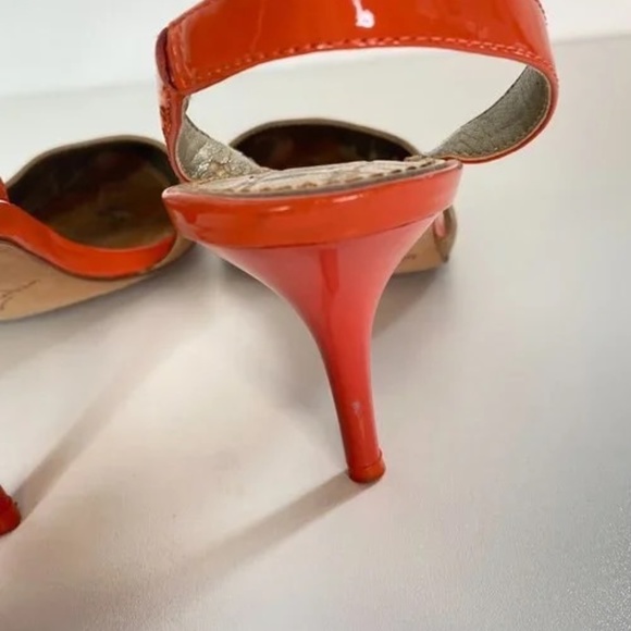 Sam Edelman Orly Beige and Orange Leather Pointed Toe Slingback Heels - Picture 2 of 5